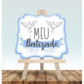 Lousa Mdf Decorativa Meu Batizado Azul Un - Grinfest