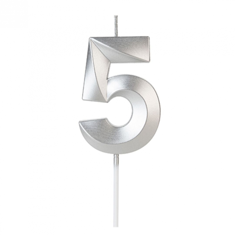 Vela Design Prata Número 5 - Silverfestas