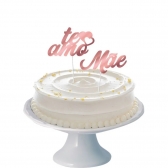 Decoração De Bolo Cenário Te Amo Mãe Ouro Rose 2 Un - Regina