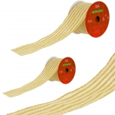 Fita Aramada Linho C/ Glitter C/costura Bege/dourado 6,3cmx9,14m Florarte