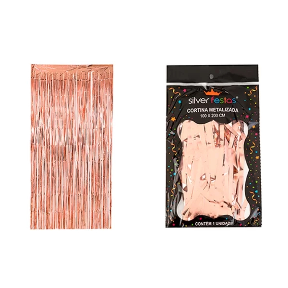 Cortina Metalizada Rose Gold 100 X 200 Cm Un - Silverfestas