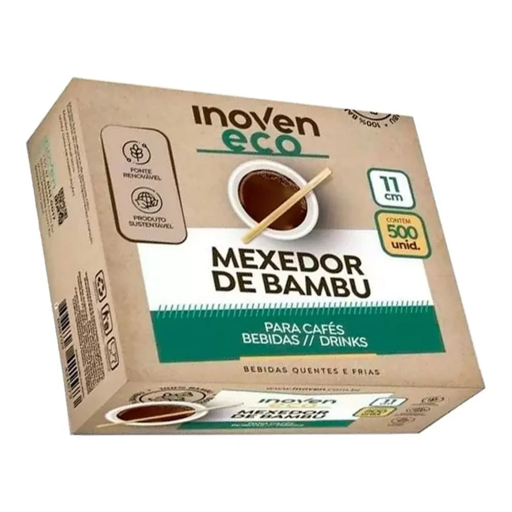 Mexedor De Bambu Inovem Para Drink Café Bebida 11cm 500un