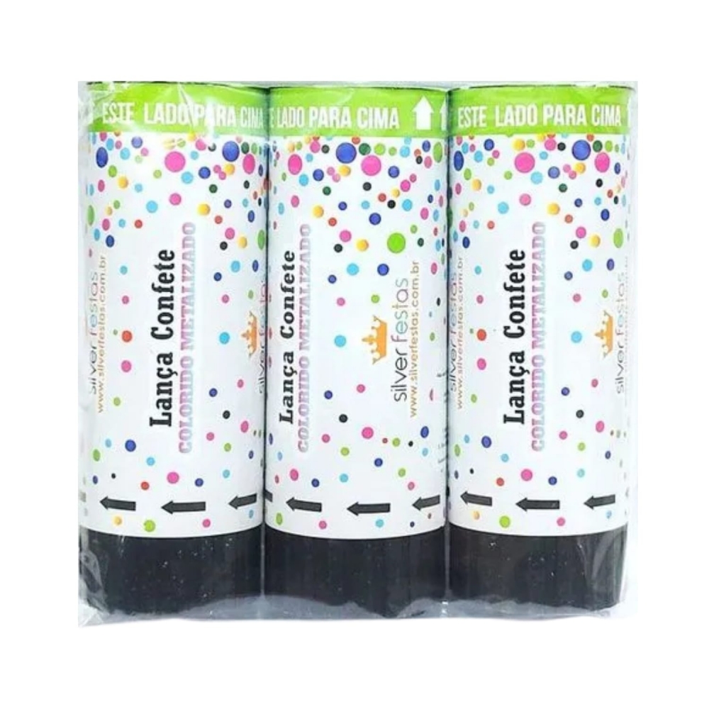 Lança Confete Colorido Metalizado Infantil - 3 Unidades Silver