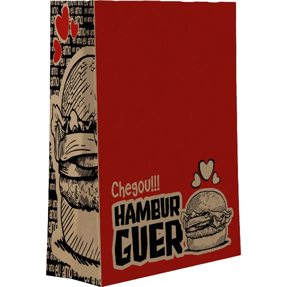 Saco Delivery De Papel Kraft M 29x24x12 Impresso Hamburguer Vermelho 50 Un - Festcolor
