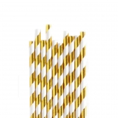 Canudo De Papel Listrado Dourado Silver 12un