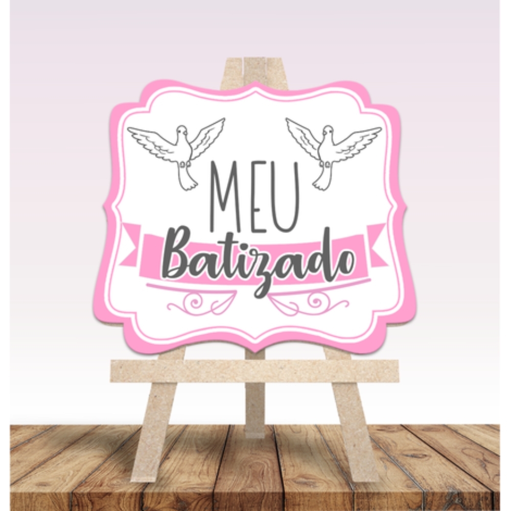 Lousa Mdf Decorativa Meu Batizado Rosa Un - Grinfest