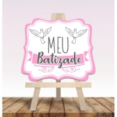 Lousa Mdf Decorativa Meu Batizado Rosa Un - Grinfest