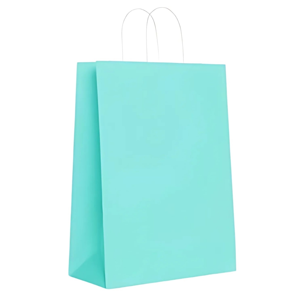 Sacola Papel Kraft Turquesa Tamanho 18cm X 09cm X 24cm 10un