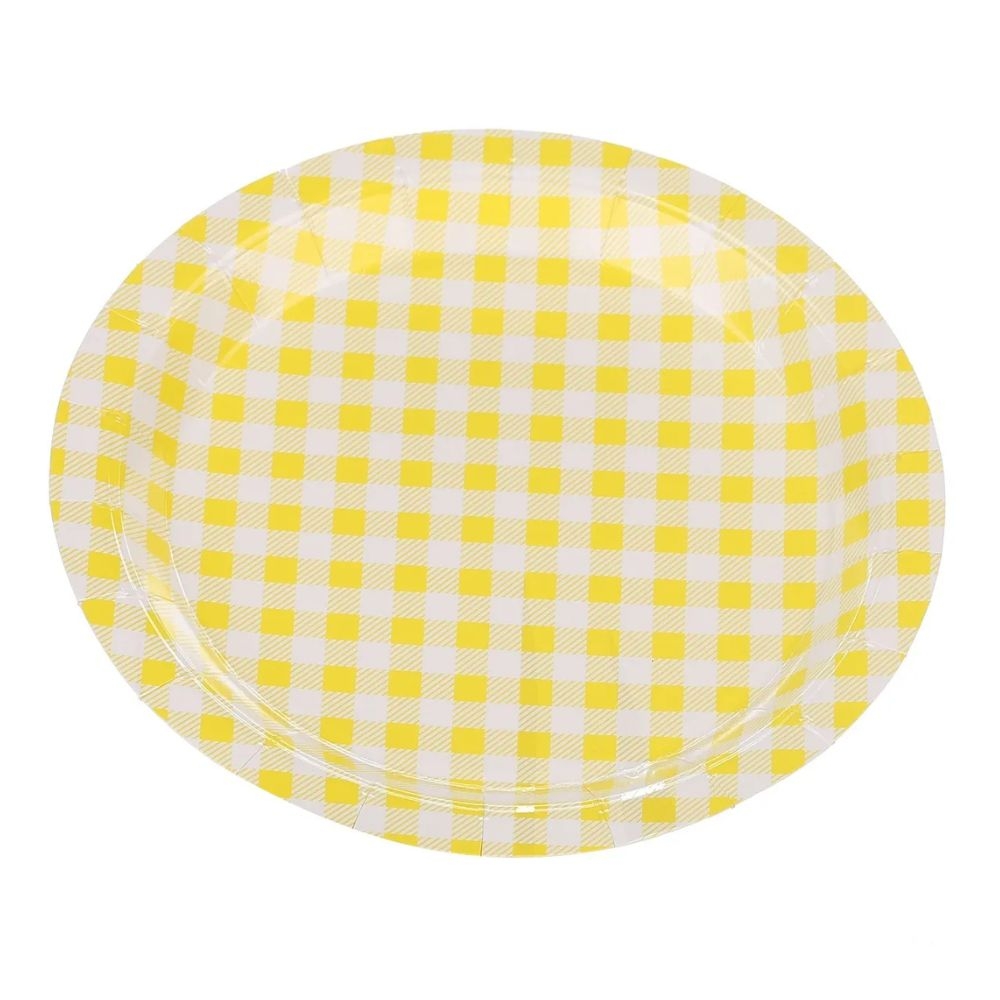 Prato De Papel 18cm Xadrez Amarelo 10un - Silverfestas