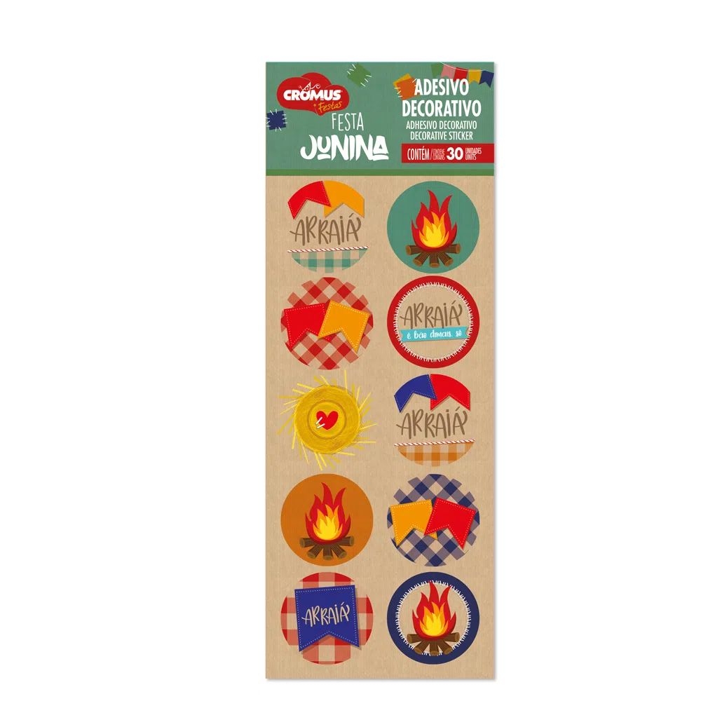 Adesivo Decorativo Festança Kraft Arraiá 30un - Cromus
