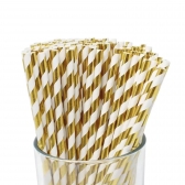 Canudo De Papel Listrado Dourado Silver 12un