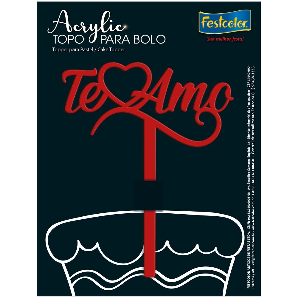 Topper Para Bolo Te Amo Em Vermelho Fosco Un - Festcolor