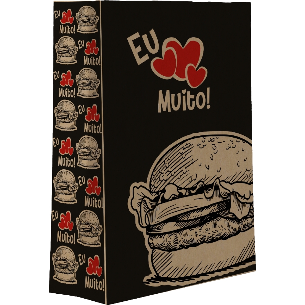 Saco Delivery De Papel Kraft 33x26x17 Impresso Hamburguer Preto 50 Un - Festcolor