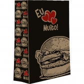 Saco Delivery De Papel Kraft 33x26x17 Impresso Hamburguer Preto 50 Un - Festcolor