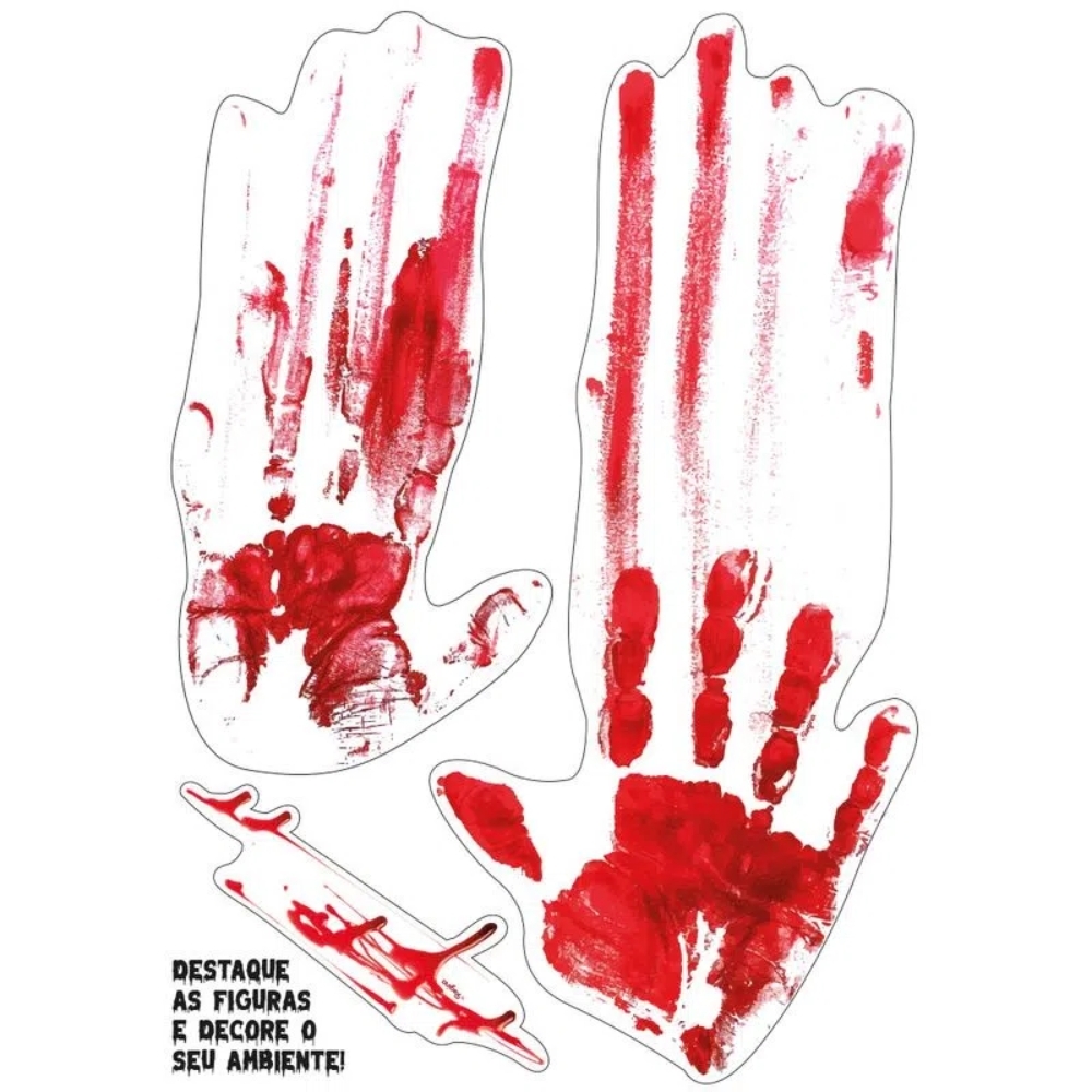 Adesivo Decorativo Mãos De Sangue Grande Halloween 3 Un - Regina
