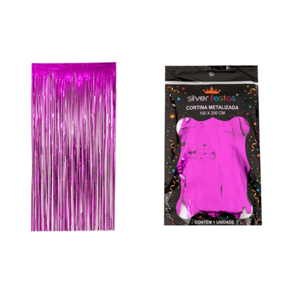 Cortina Metalizada Pink 100 X 200 Cm Un - Silverfestas