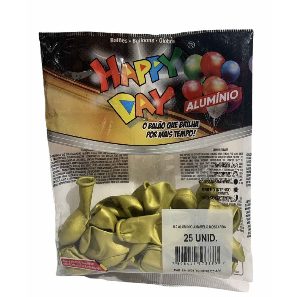 Balão 5 Alumínio Amarelo Mostarda 25 Un - Happy Day